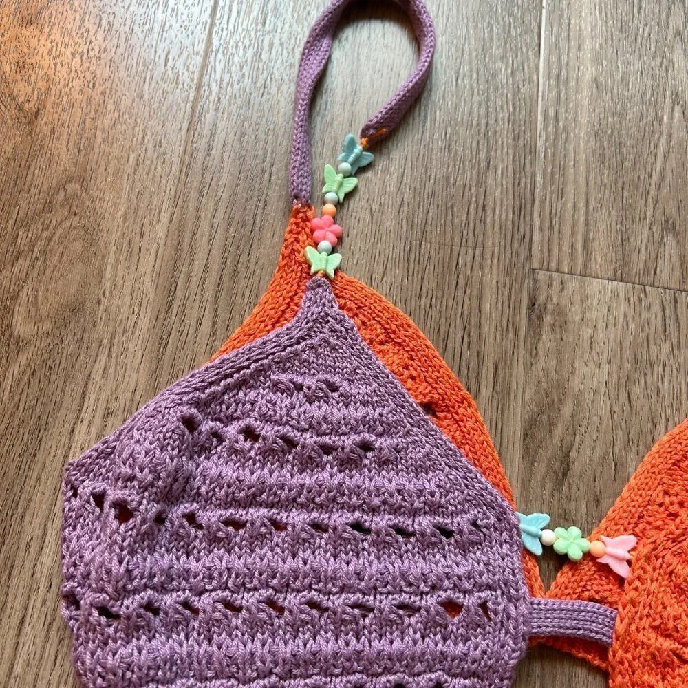 ASOS Colorblock Beaded Crochet Bralette Size 6 NWT - Picture 5 of 7